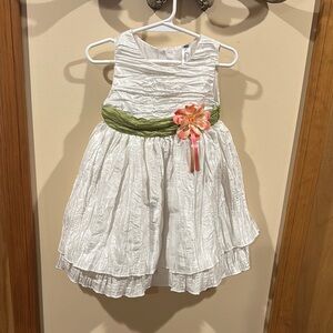 White Dress with Green Sash and Pink Flower